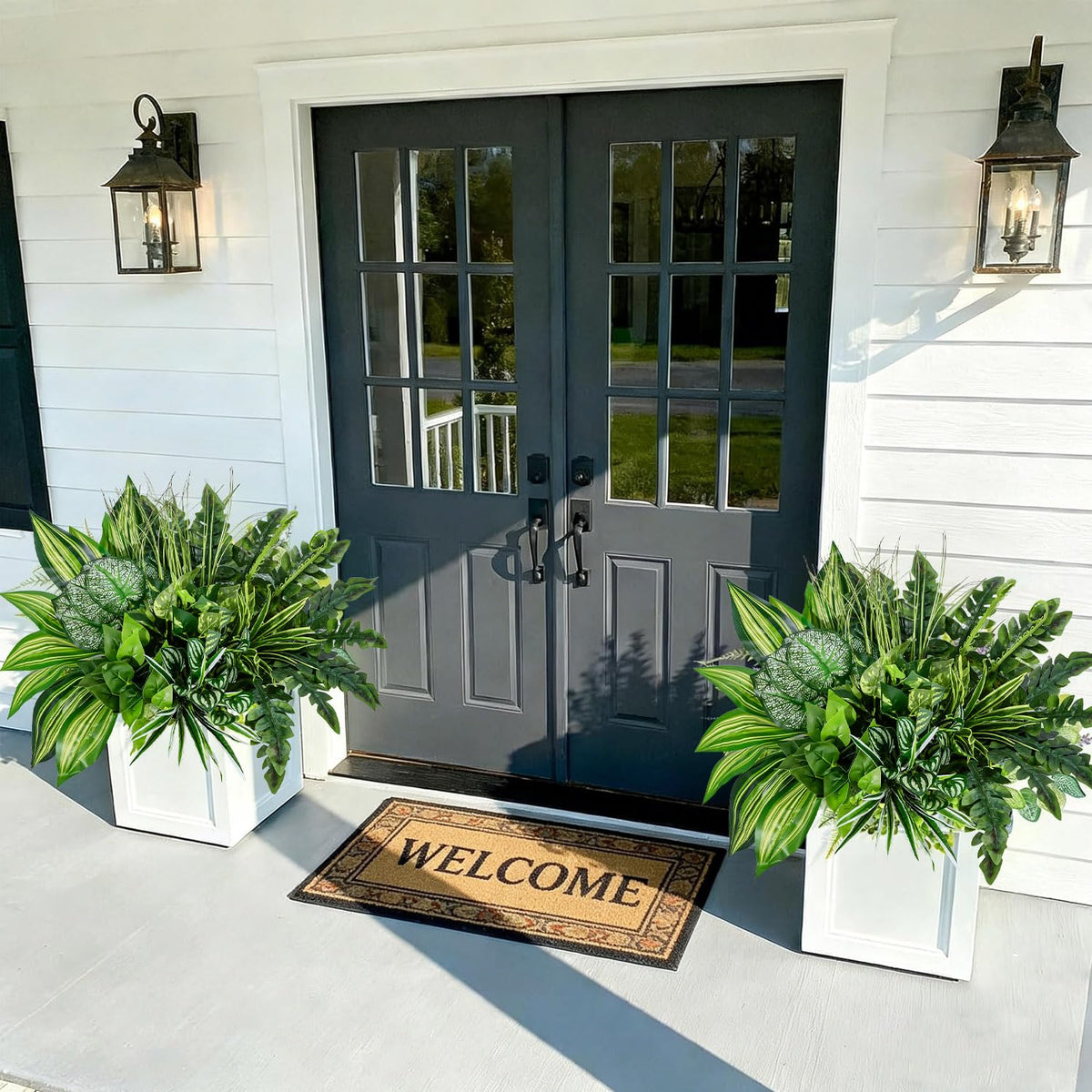 Mutcolor outdoor plants shown in planter setup for porch presentation.