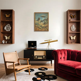 MUWAK framed wall art retro sci-fi poster fits vintage and modern interiors.