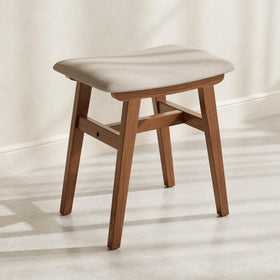 Muwuele vanity stool seat closeup showing linen cover and foam for comfort