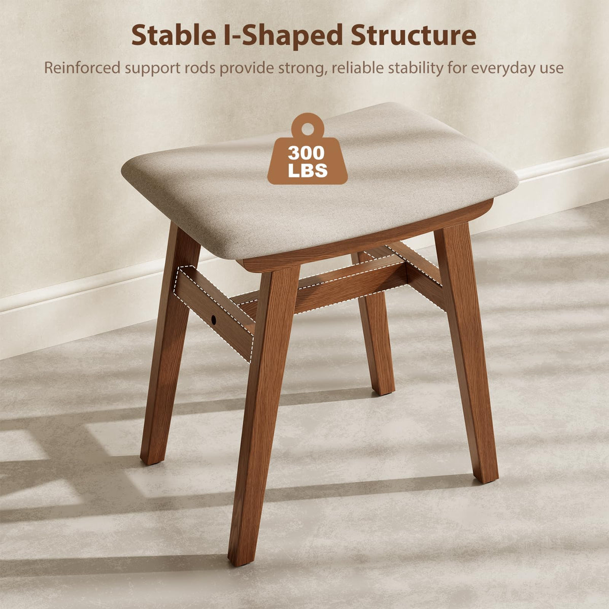 Muwuele vanity stool used at the vanity for easy makeup routines