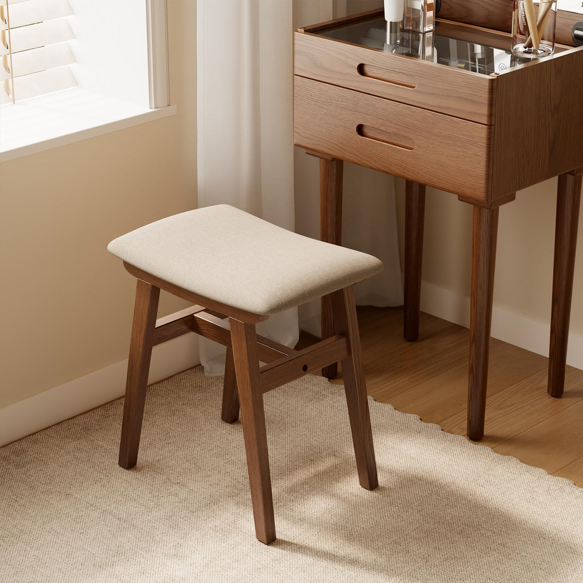 Muwuele vanity stool wooden I-beam construction for sturdy stability