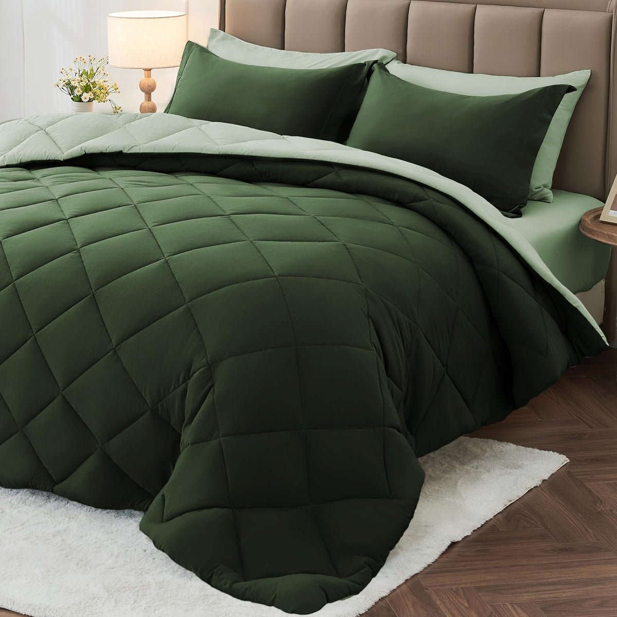 MUXHOMO 7-piece queen comforter set on bed for all-season softness