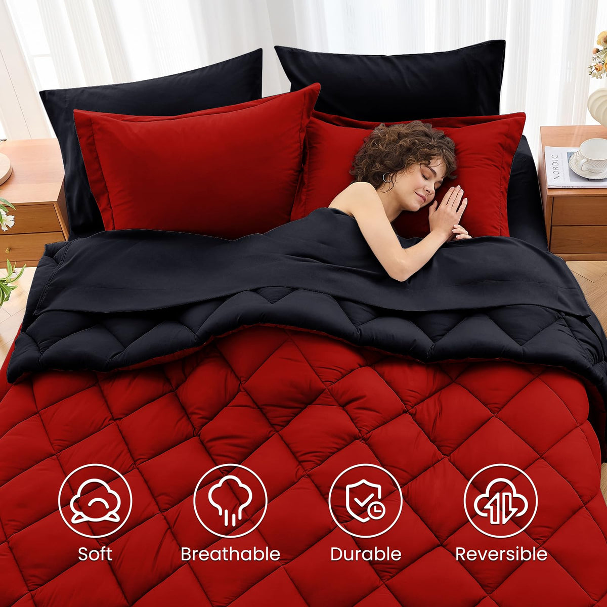 MUXHOMO bed-in-a-bag contents include comforter and sheets