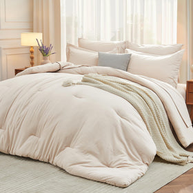 MUXHOMO California King comforter in beige offering plush warmth for all-season evenings