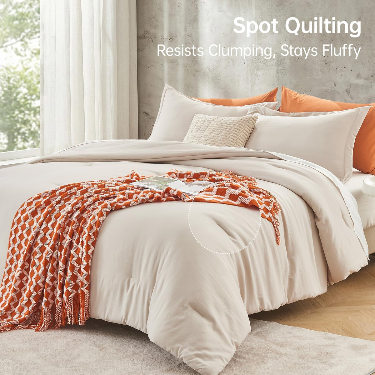 MUXHOMO comforter in bed with pillows illustrating cozy all-season setup