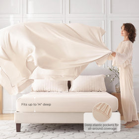 MUXHOMO deep-pocket fitted sheet up to 14 inches for secure bed fit
