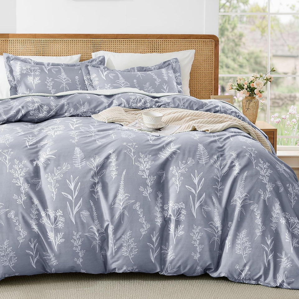 MUXHOMO king duvet cover 90x104, reversible floral grey design for versatile styling.