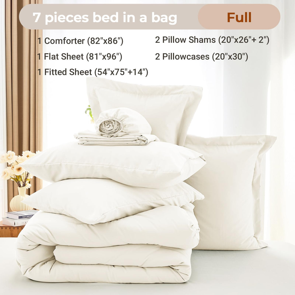 MUXHOMO ivory fitted sheet shows 14-inch deep pocket and secure fit