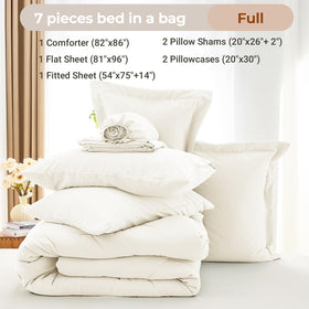 MUXHOMO ivory fitted sheet shows 14-inch deep pocket and secure fit