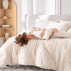 MUXHOMO pillow shams and pillowcases in coordinated beige tones