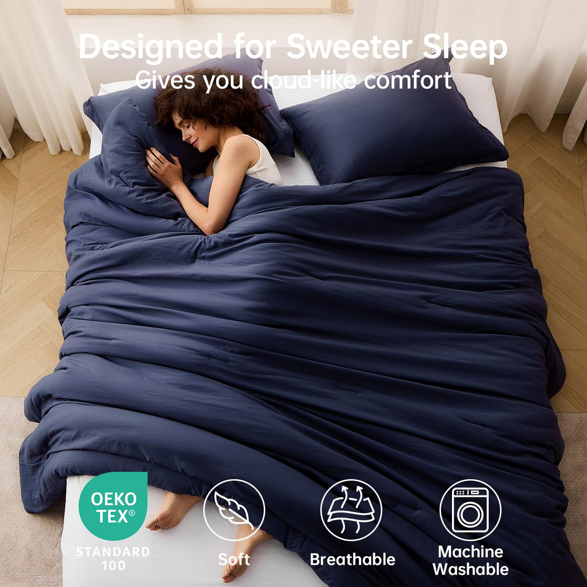 MUXHOMO Queen Comforter closeup shows brushed microfiber for a soft touch.