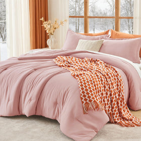 MUXHOMO Queen Comforter Set rose gold close-up shows ultra-soft brushed microfiber.