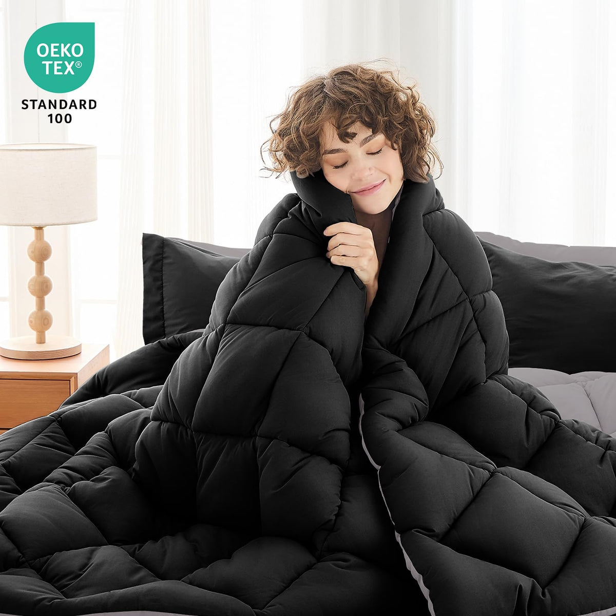MUXHOMO queen comforter set with reversible two-tone design offers versatile styling.