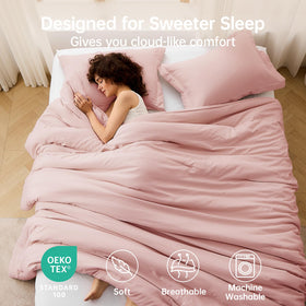 MUXHOMO Queen Comforter Set rose gold displayed as a cohesive 3-piece ensemble.