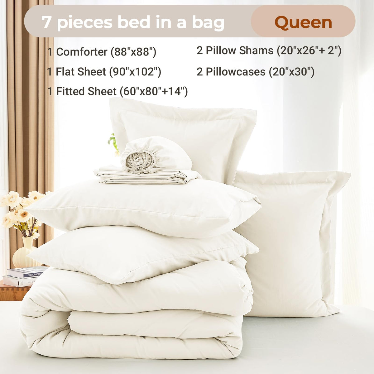 MUXHOMO pillowcases 20x30 in ivory, envelope closures keep pillows secure