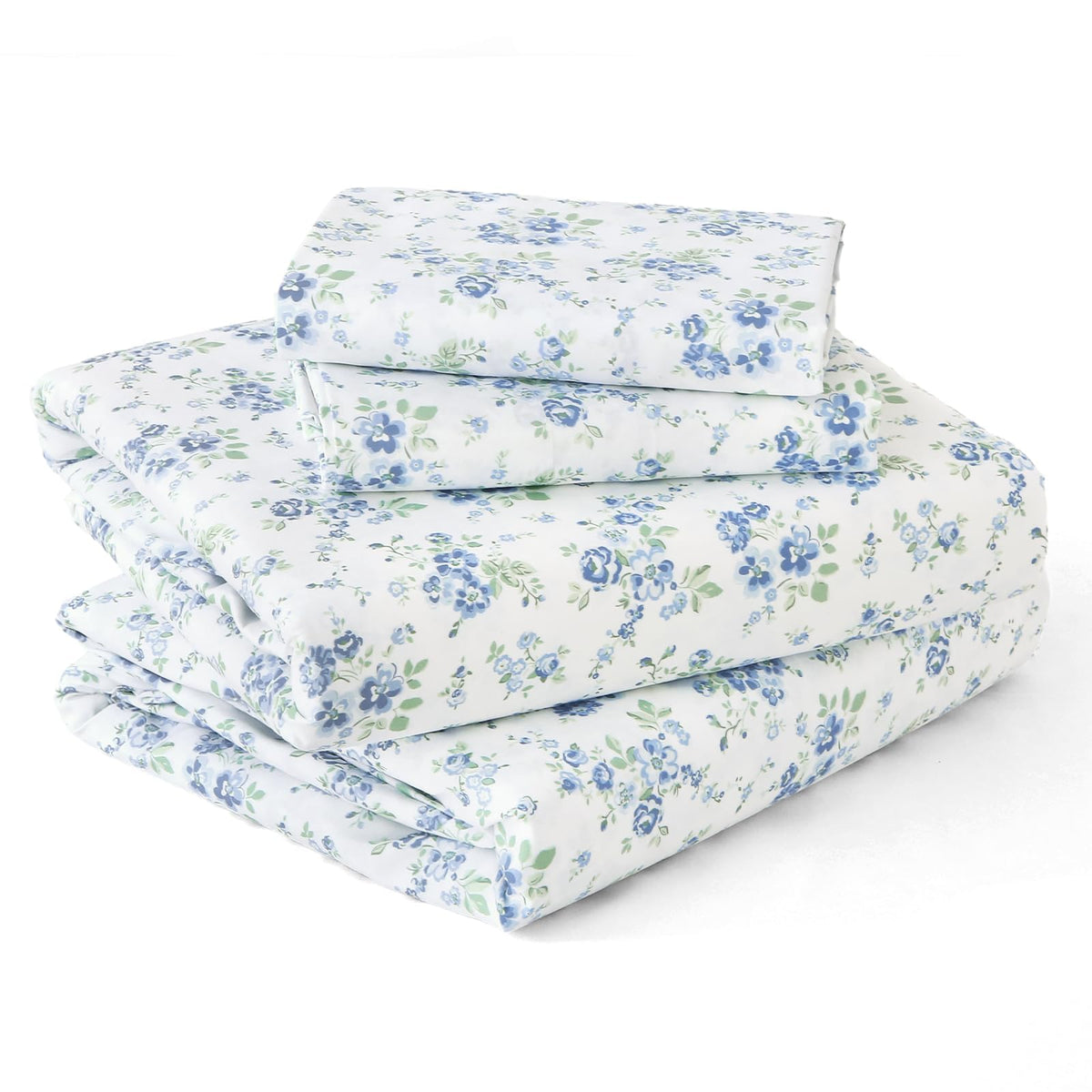 MUXHOMO blossoms light blue queen sheets on a bed for cool, breathable comfort.