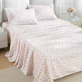 MUXHOMO Blossoms Pink queen sheets highlight breathable microfiber for everyday comfort.