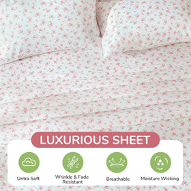 MUXHOMO Blossoms Pink queen sheets fit up to 16 inches with 360° elastic.