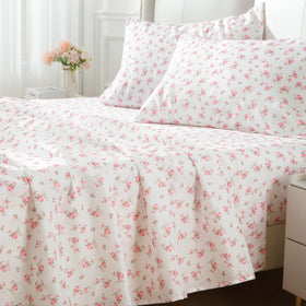 MUXHOMO Blossoms Pink queen sheets resist wrinkles for a crisp look.