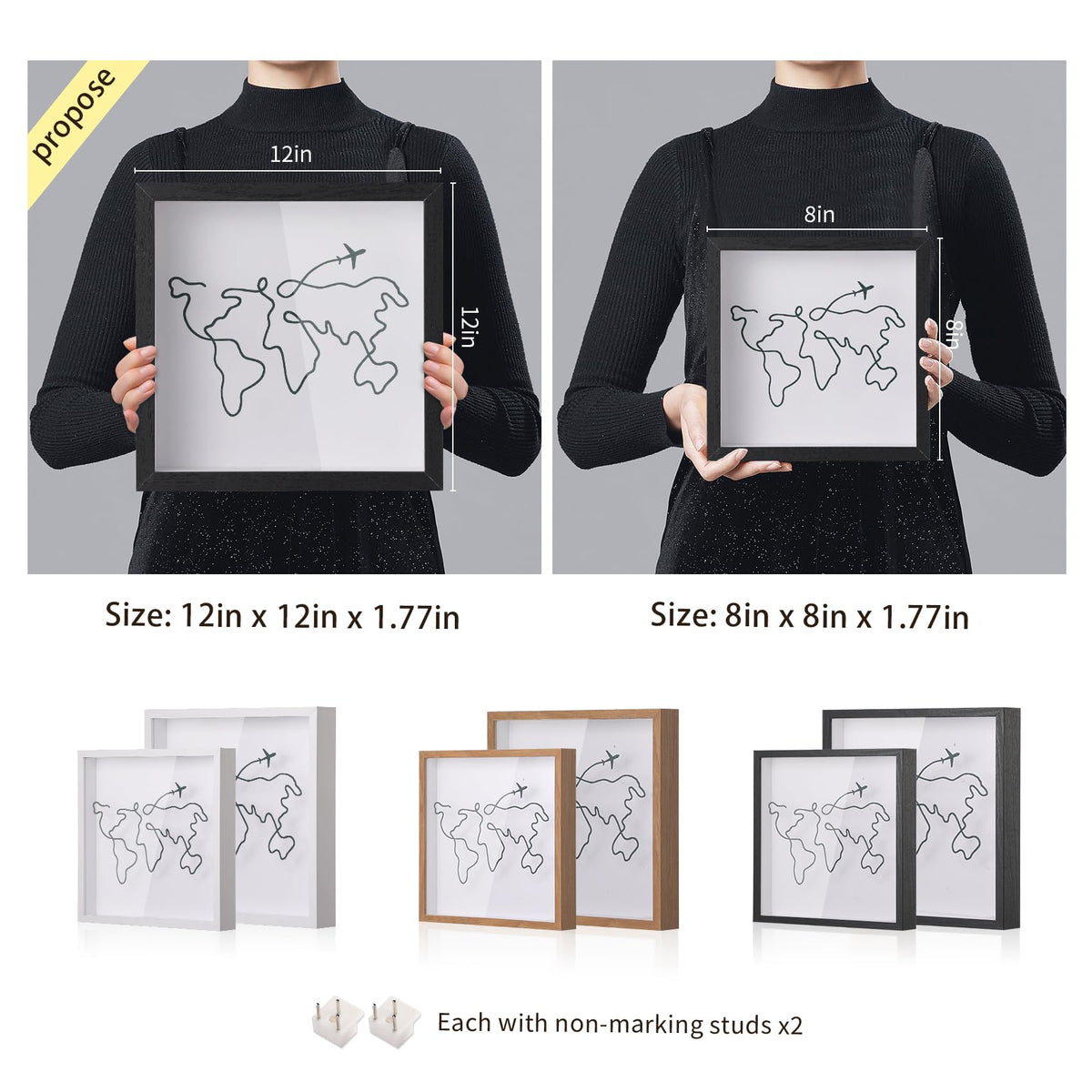 MUXIUNT Shadow Box colors—wood, black, and white options for decor.