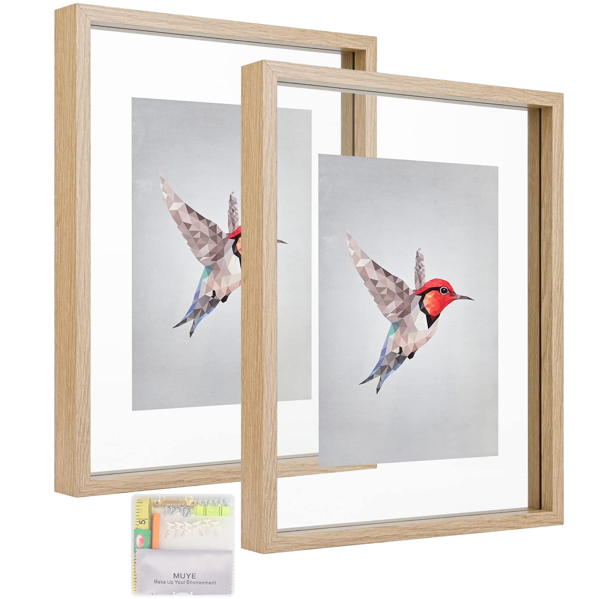 MUYE 11x14 floating frame front view with double glass protecting memories