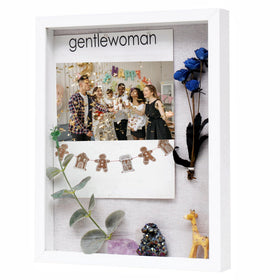 Muzilife 11x14 shadow box front view with deep wood frame and linen backboard for keepsakes
