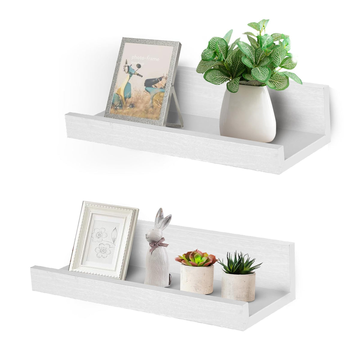 Muzilife 12-inch wall ledge with lip white front view ideal for photo displays