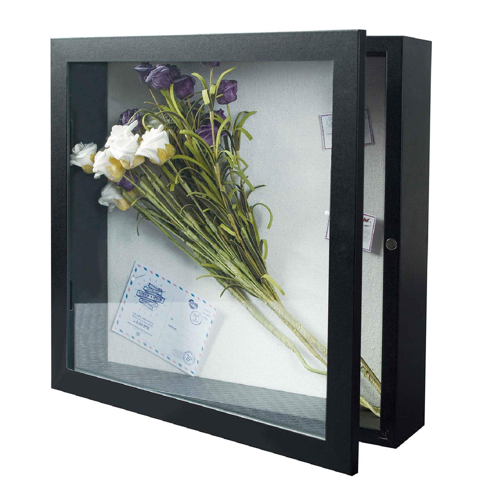 Muzilife shadow box frame black front view for showcasing keepsakes