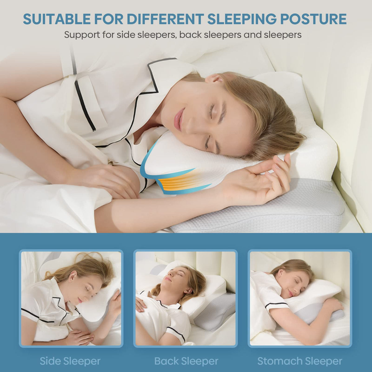 Muzsoul cervical pillow ergonomic contour for versatile positions.