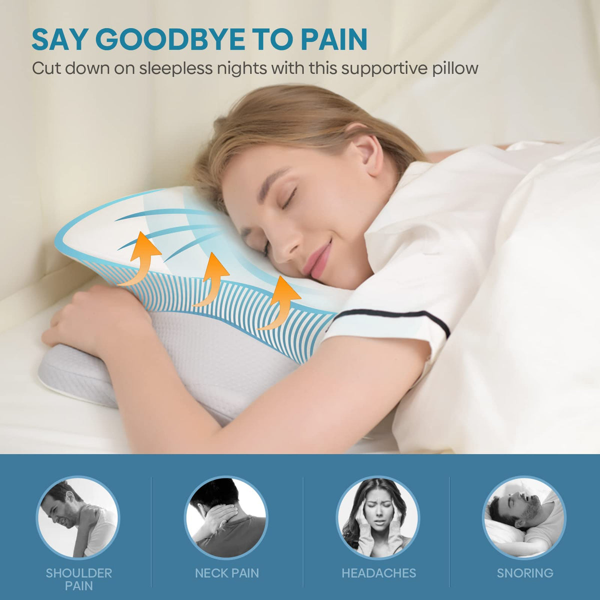Muzsoul memory foam pillow with odorless, durable comfort.