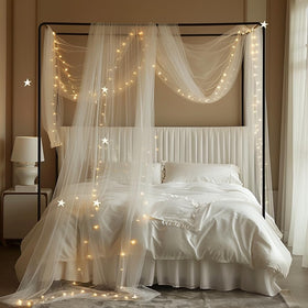 MVOVM bedroom decor canopy drapes provide a light, airy feel.