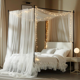 MVOVM girls bed canopy with star lights enhances bedtime mood.