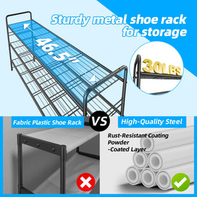 MWQ 3-tier shoe rack black entryway setup demonstrates organized hallway storage.