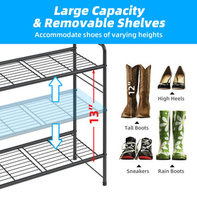 MWQ 3-tier shoe rack black floor placement enables easy access and storage.