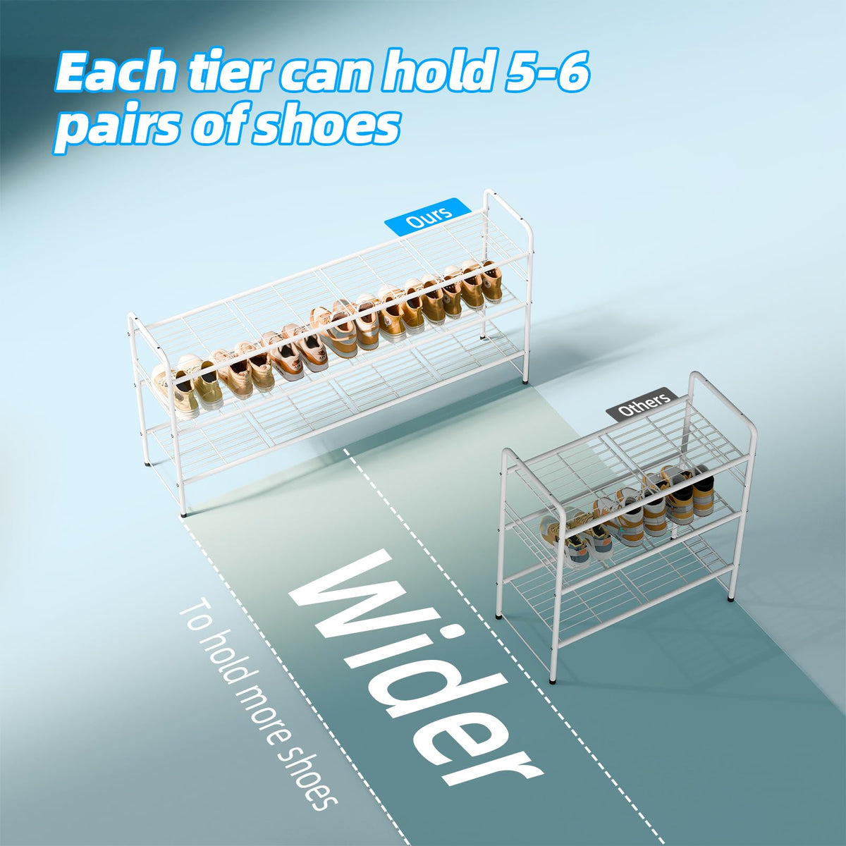 MWQ 3-tier shoe rack holds up to 16 pairs across three tiers