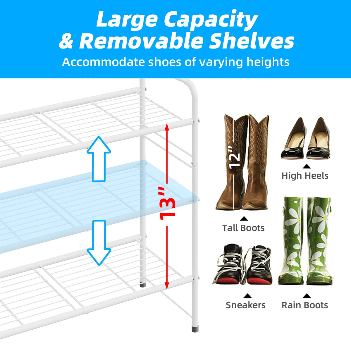 MWQ 3-tier shoe rack depth 11.85 inches for compact spaces
