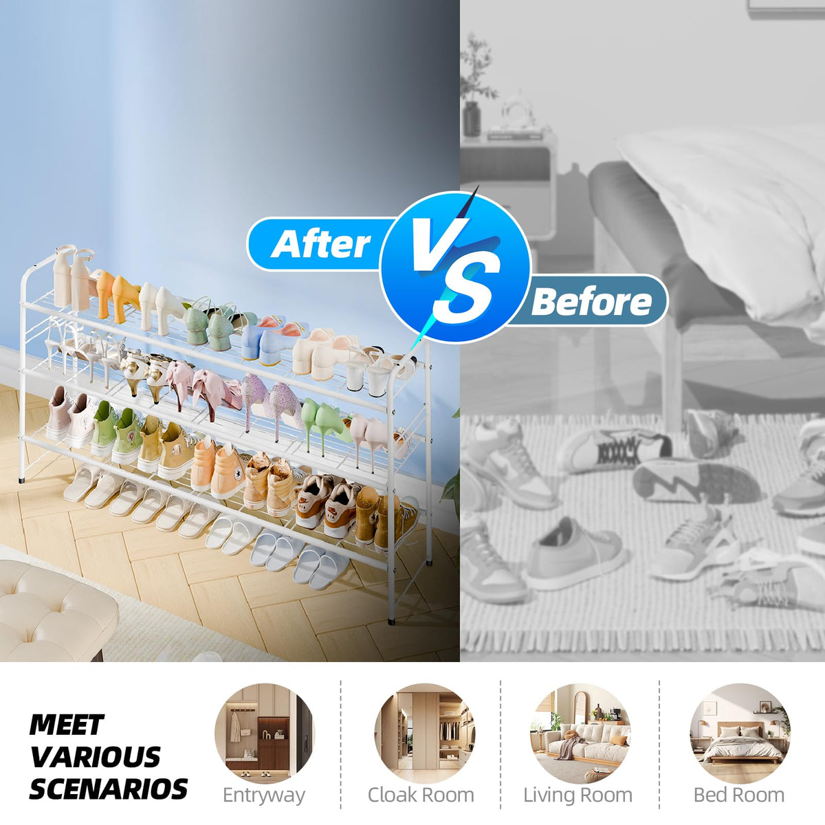MWQ 3-tier shoe rack height 23.78 inches fits standard spaces