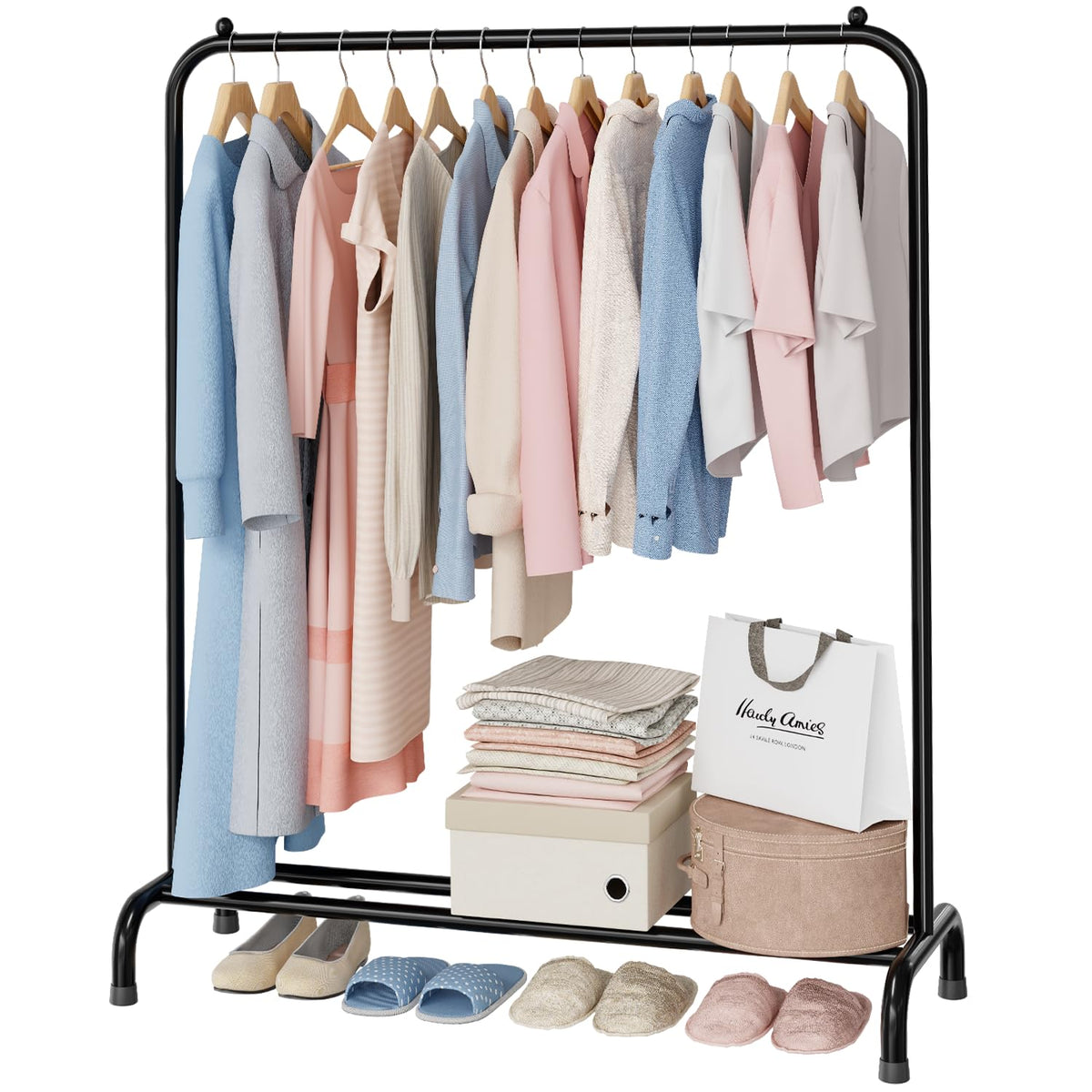 MWQ clothing rack with a 45-inch hanging rod for organized outfits and easy access.