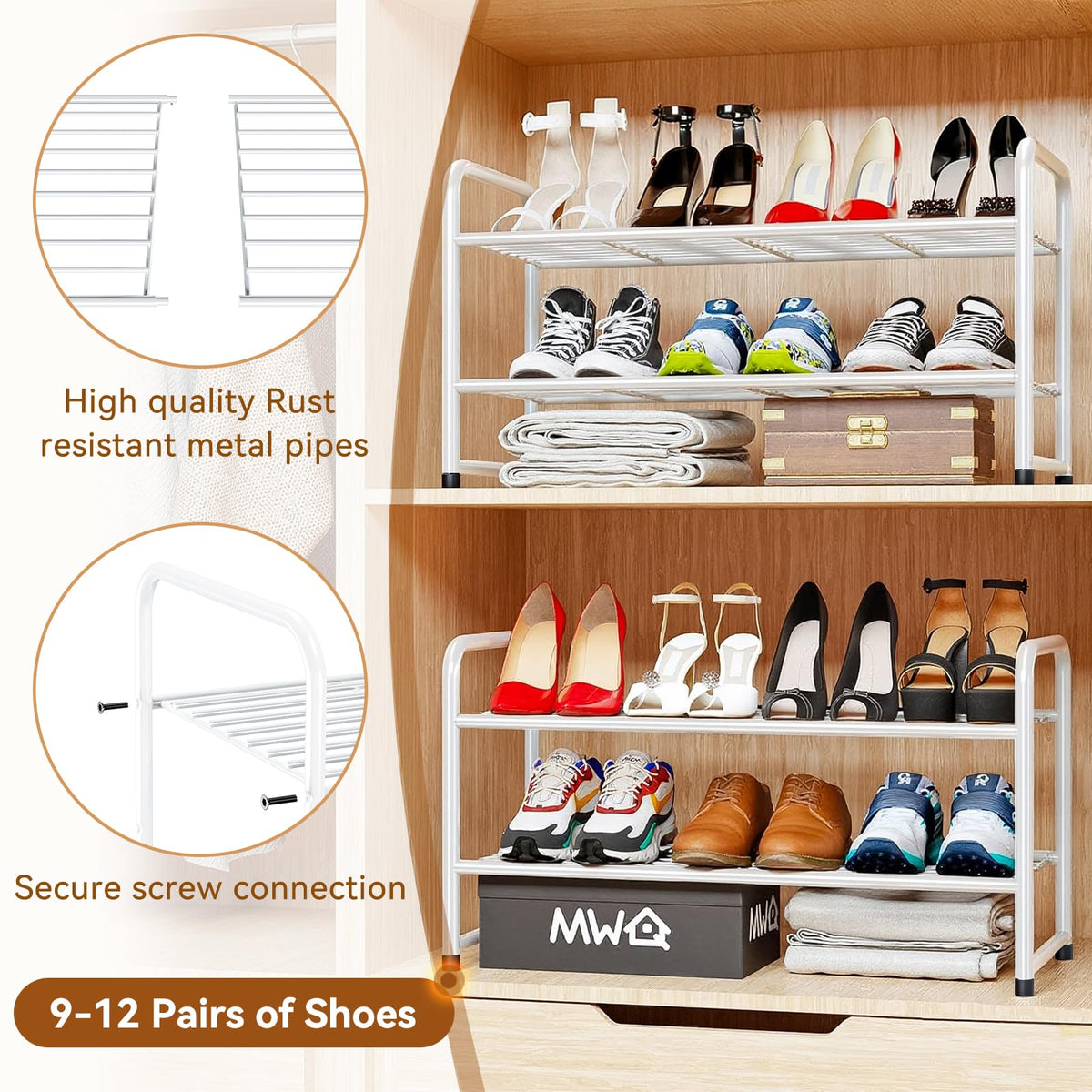 MWQ Simple Shoe Rack stackable design demonstrated for vertical storage