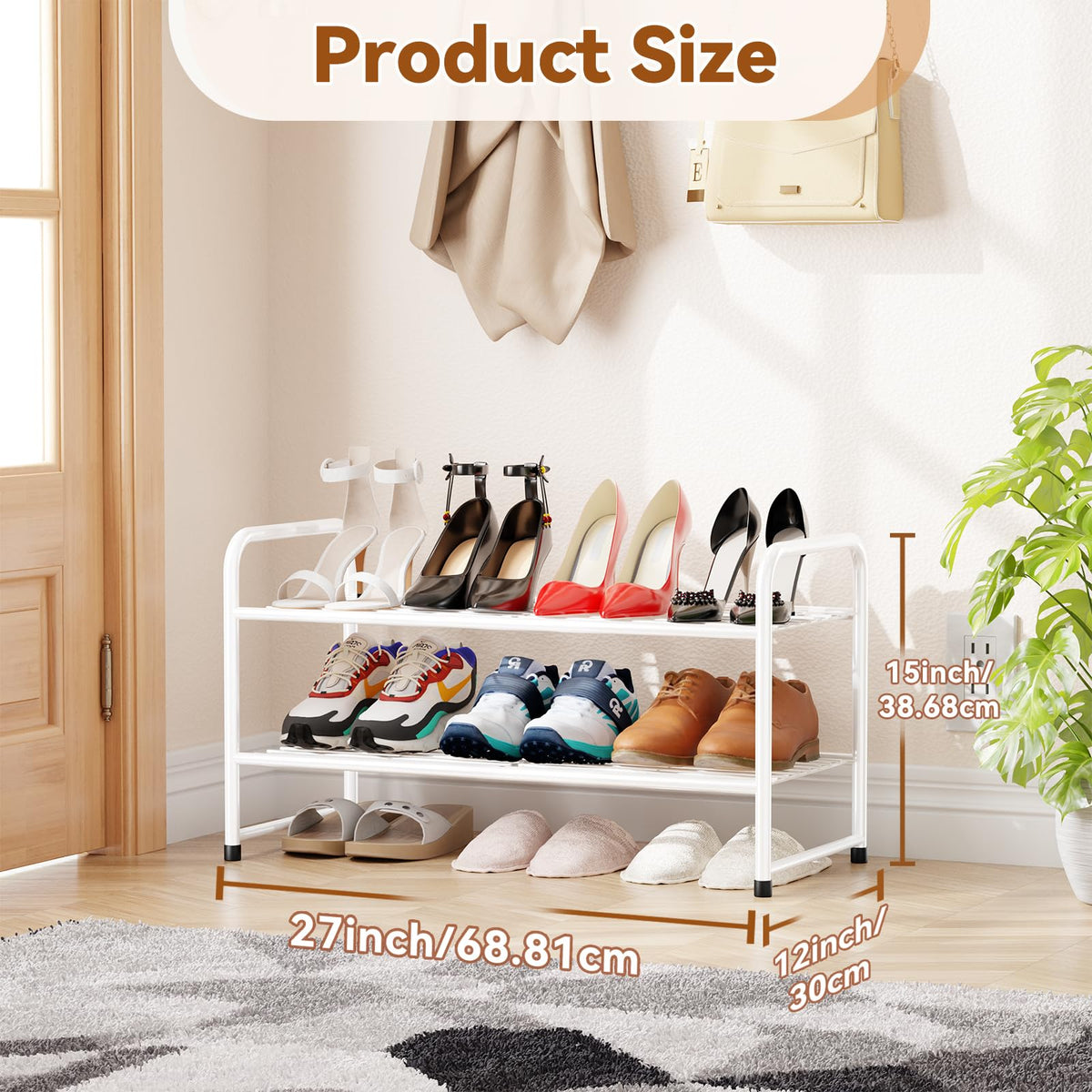 MWQ Simple Shoe Rack white finish side and front view reveal sturdy frame