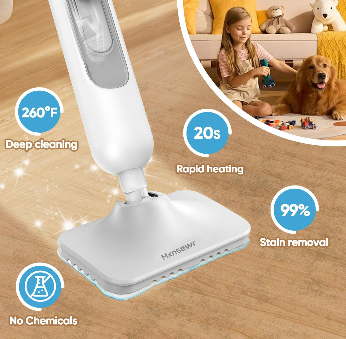 Mxnsewr 260°F steam deep cleans fast for stubborn grime