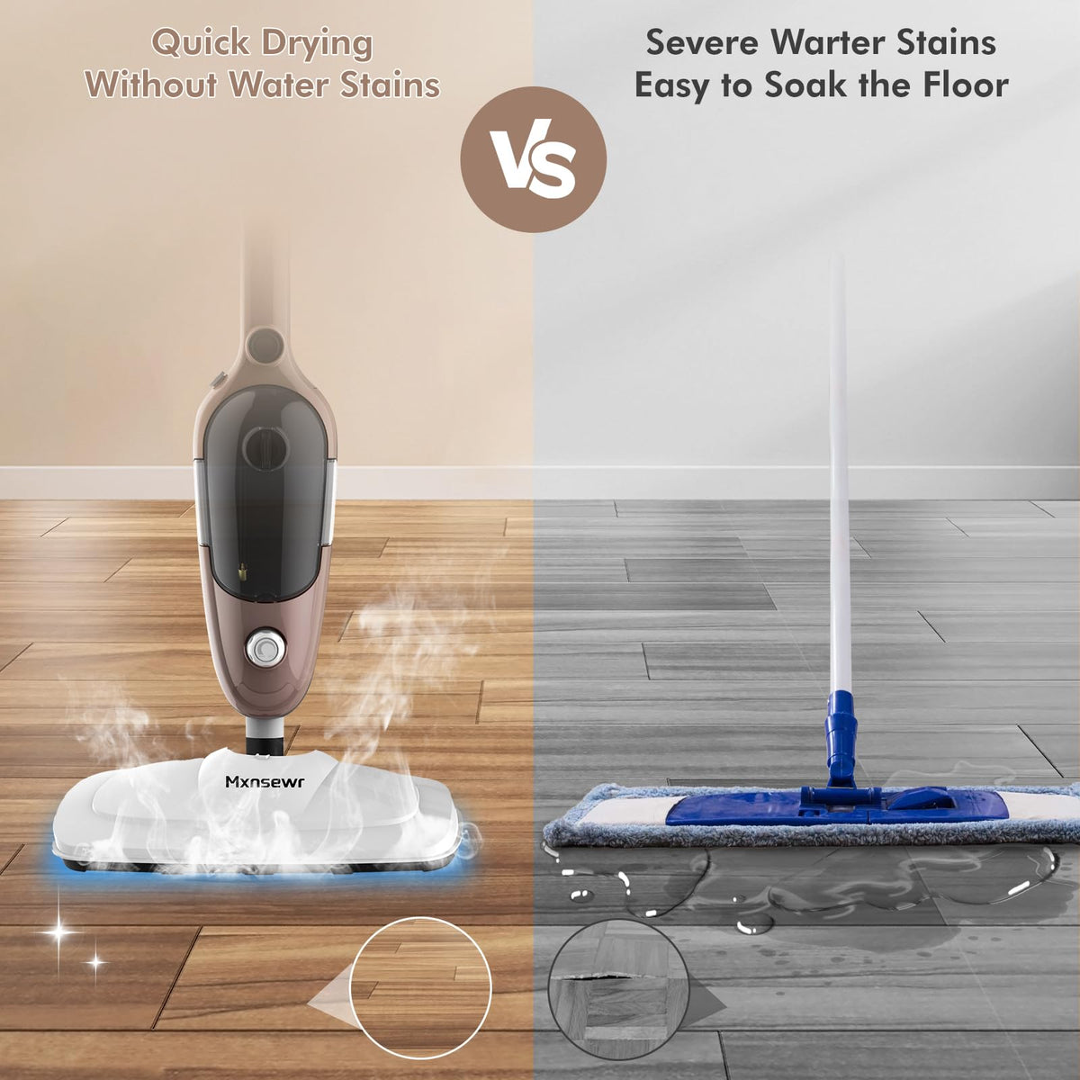 Mxnsewr Steam Mop Rose Gold 260f steam delivers deep cleaning power.