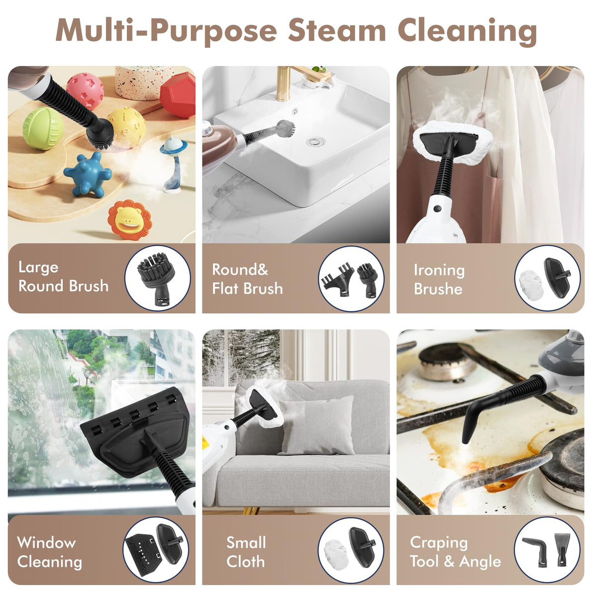 Mxnsewr Steam Mop Rose Gold adjustable-height handles tight corners.