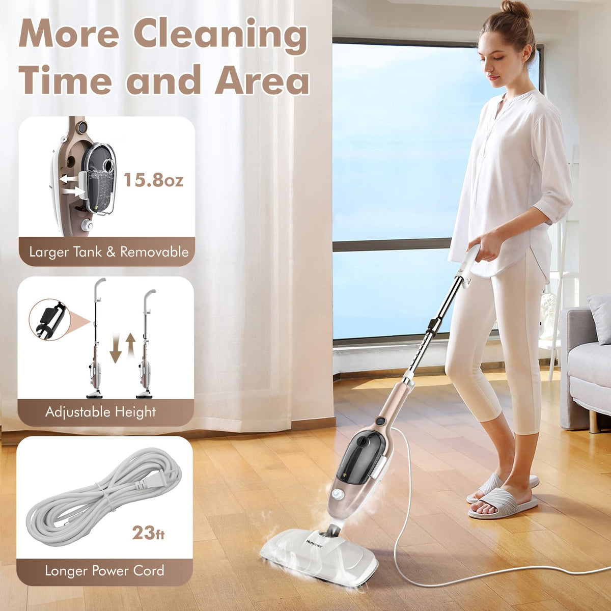 Mxnsewr Steam Mop Rose Gold handheld-cleaner shows portable power for detail work.
