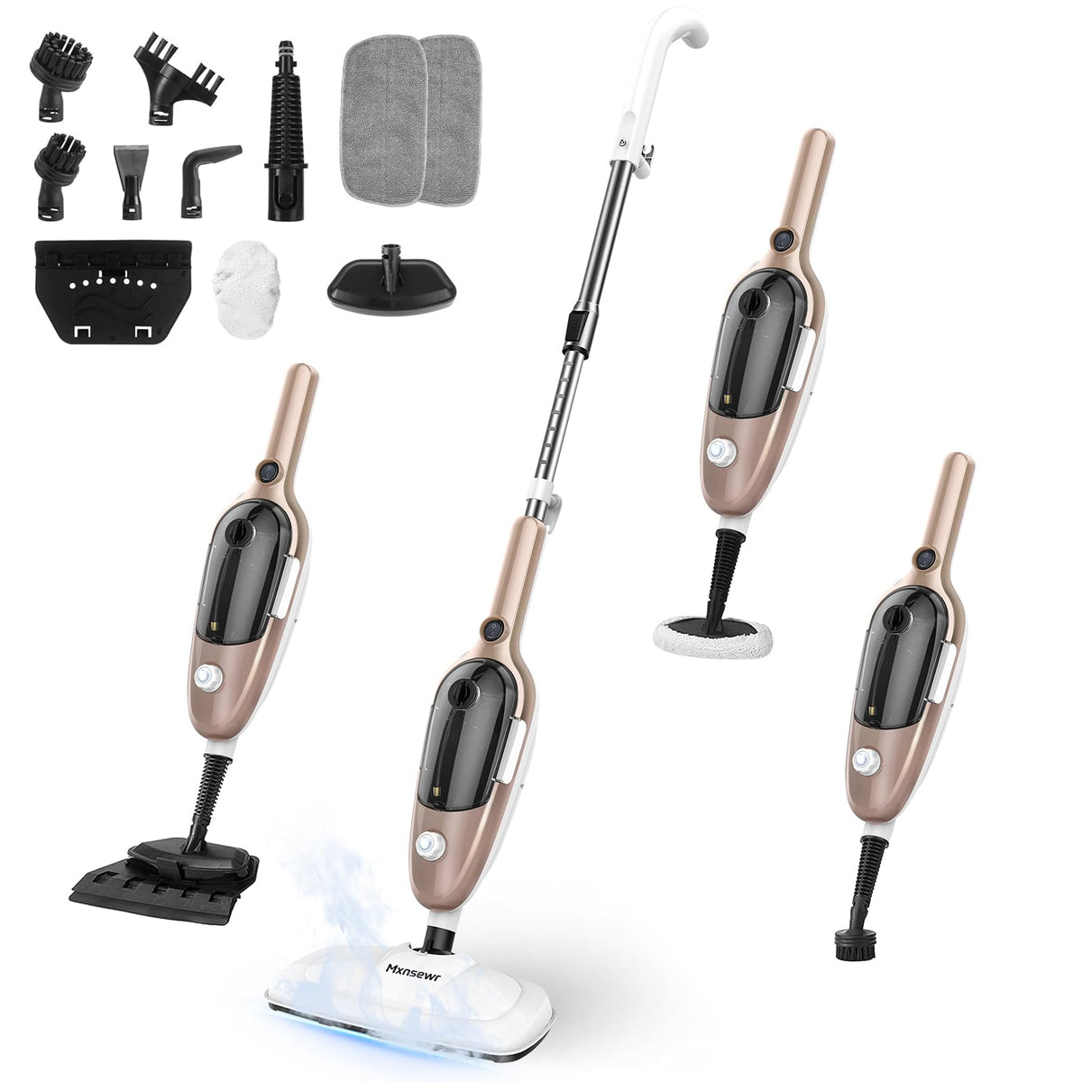 Mxnsewr Steam Mop Rose Gold main demonstrates versatile floor cleaning.