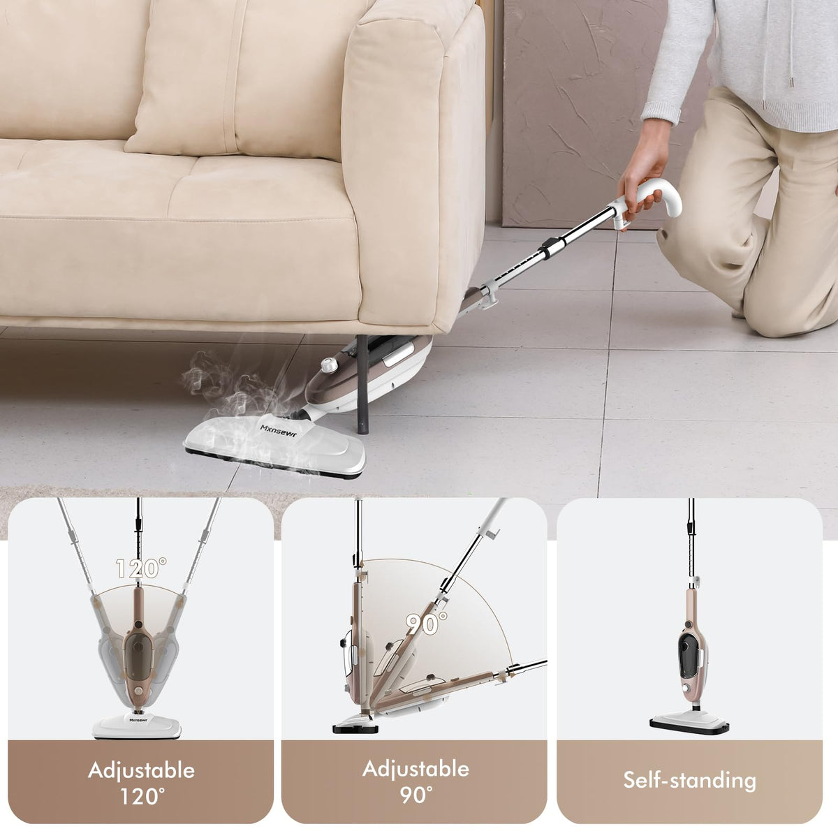 Mxnsewr Steam Mop Rose Gold surface steam enables safe, residue-free cleaning.