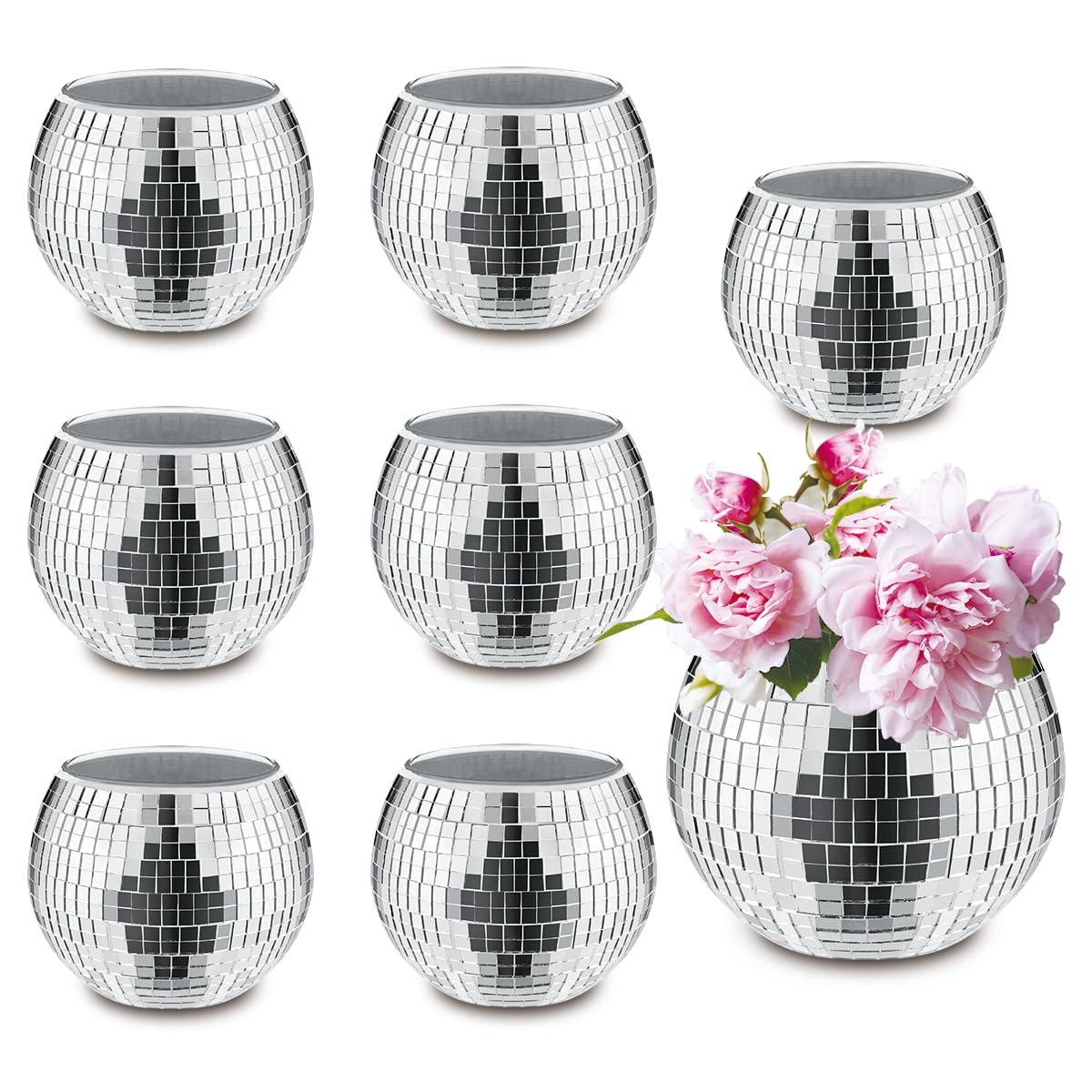 MXOYOXM disco ball vase glass assembly highlights durable centerpiece decor.