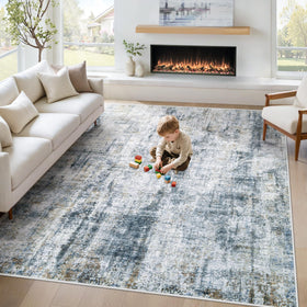 MXSANYOO 6x9 abstract rug in blue with a soft watercolor look for modern living rooms.