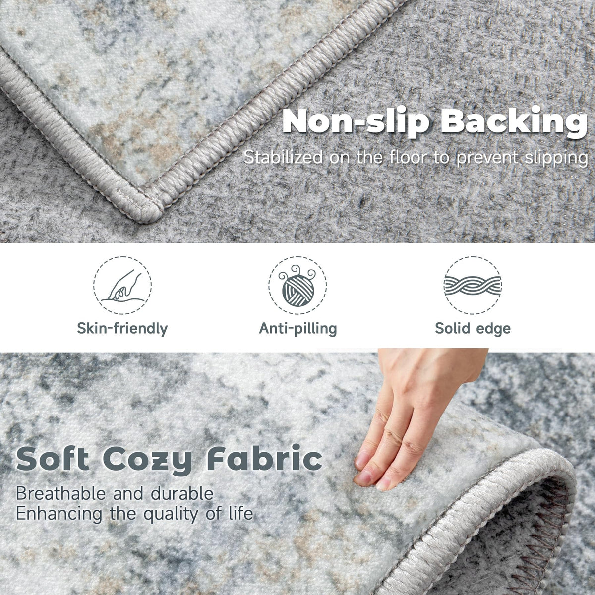 MXSANYOO non-slip backing keeps the rug in place on smooth floors.