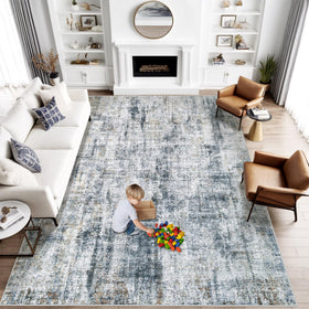 MXSANYOO abstract multi-blue rug enhances living room focal point.